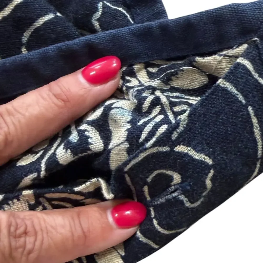 Vtg Ralph Lauren Durant Kira Navy Blue Cream Batik Floral King Pillow Sham Flaw